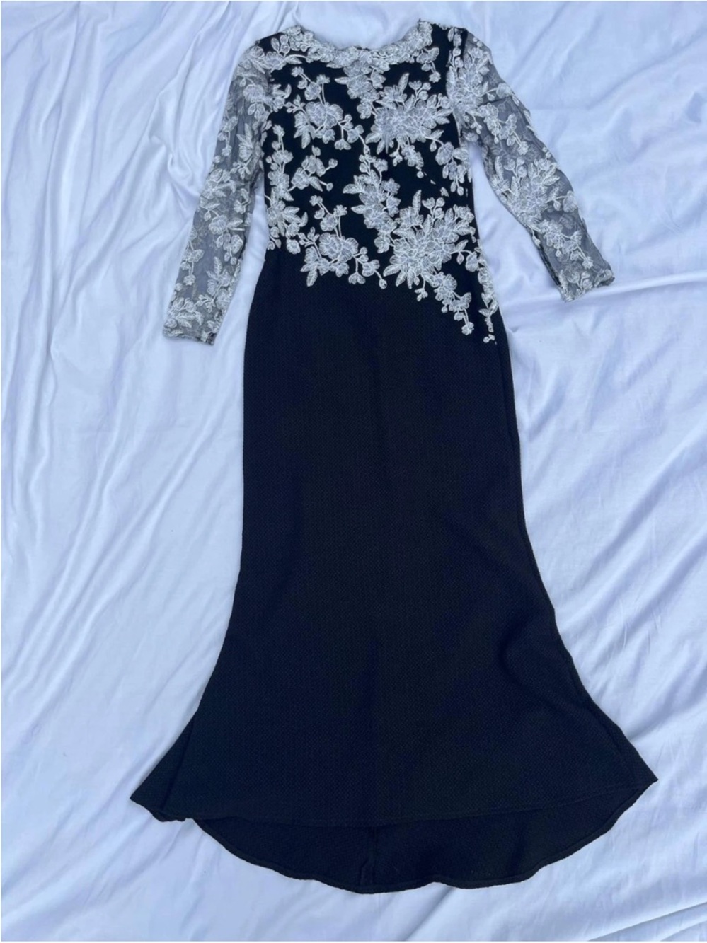 Tadashi Shoji Black Lace Embroidered High Low Gown Size 10 Alt See Measurements
